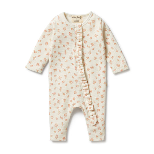 Wilson & Frenchy Organic Waffle Ruffle Zipsuit Winter Bloom