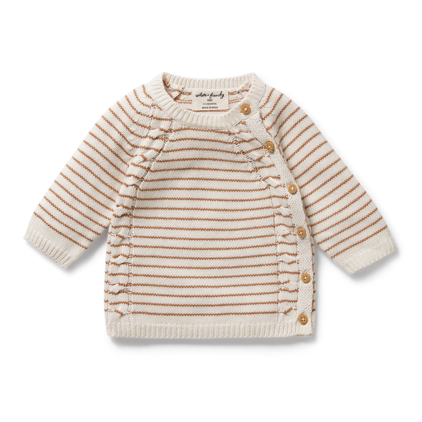 Wilson & Frenchy Organic Knitted Kimono Cardigan Cinnamon Stripe