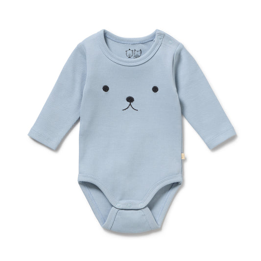 Wilson & Frenchy Organic Rib Long Sleeved Bodysuit Storm Blue