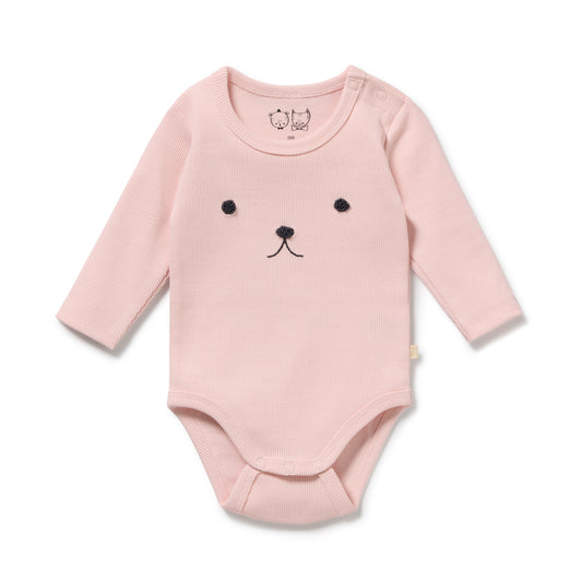 Wilson & Frenchy Organic Rib Long Sleeved Bodysuit Strawberry Cream