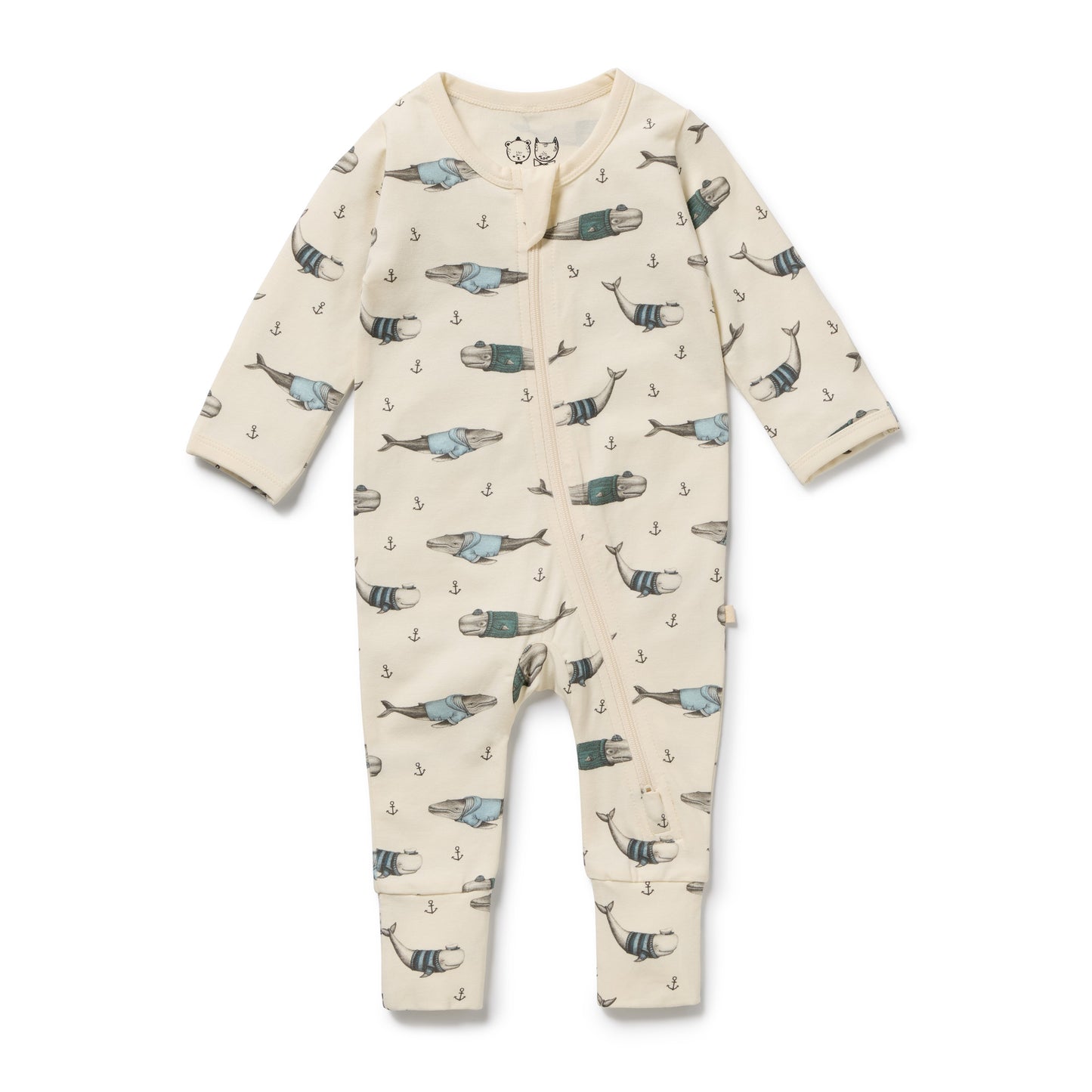 Wilson & Frenchy Organic Zipsuit with Feet Woolly Whales