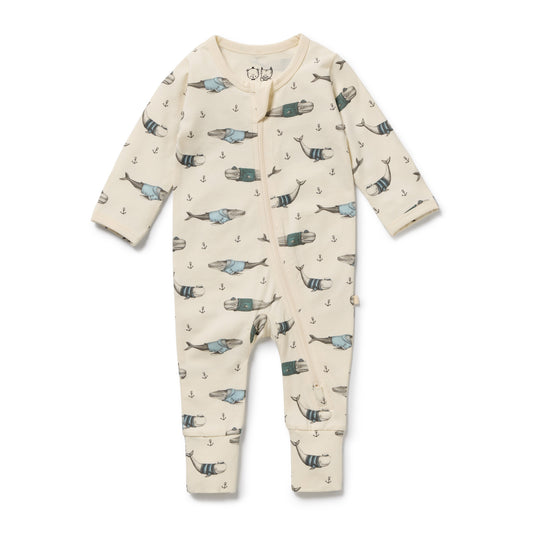Wilson & Frenchy Organic Zipsuit with Feet Woolly Whales
