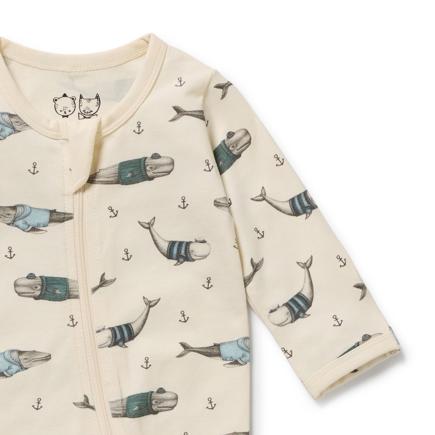 Wilson & Frenchy Organic Zipsuit with Feet Woolly Whales