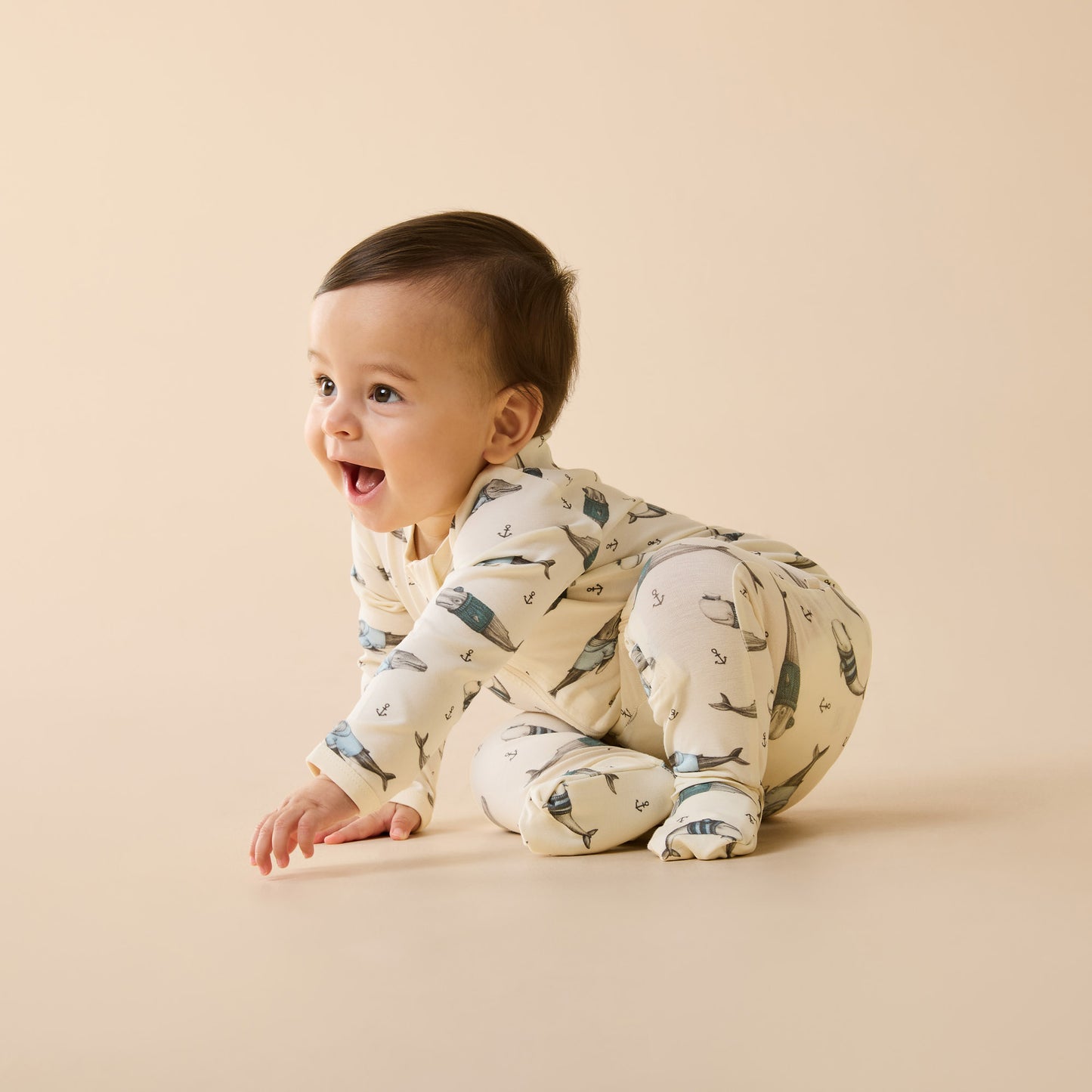 Wilson & Frenchy Organic Zipsuit with Feet Woolly Whales