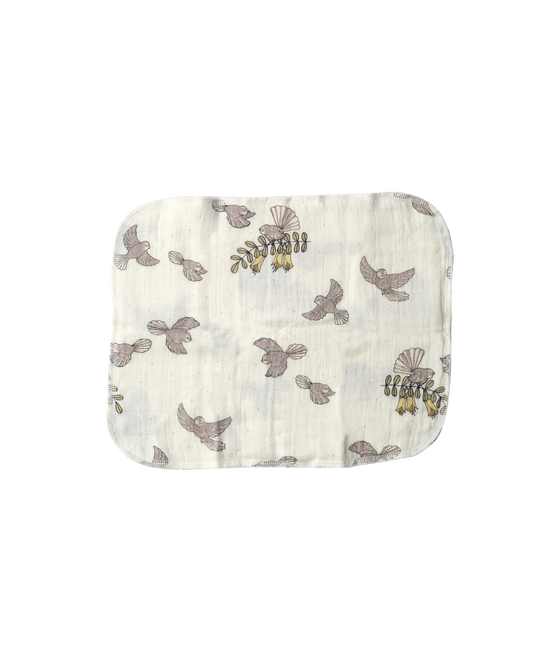 Babu Muslin Wash Cloth (6pk) NZ Forest Prints Fantail