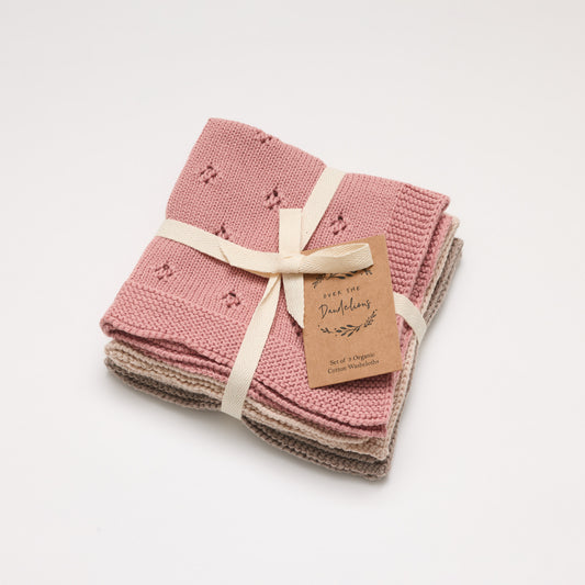 Over the Dandelions Washcloth Set of 3 Rose Pink | Fawn | Mushroom