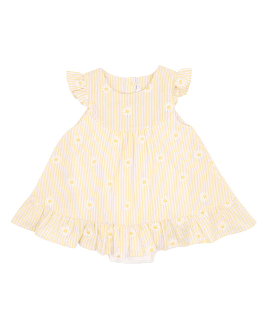 Minihaha Tillie EMB Daisy Overlay Dress Lemon Stripe