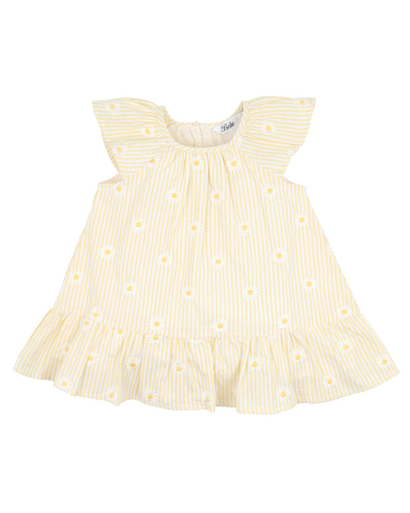 Minihaha Tillie EMB Daisy Dress Lemon Stripe