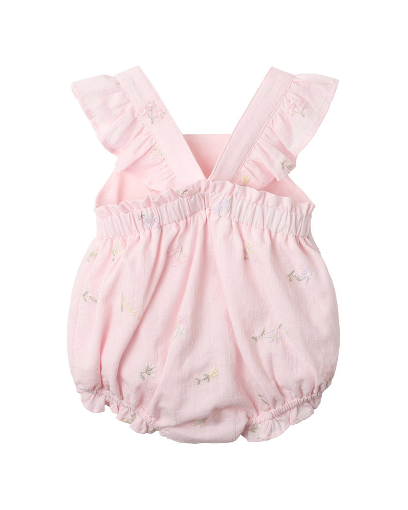 Minihaha Florence Embroidered Frill Romper Mid Pink