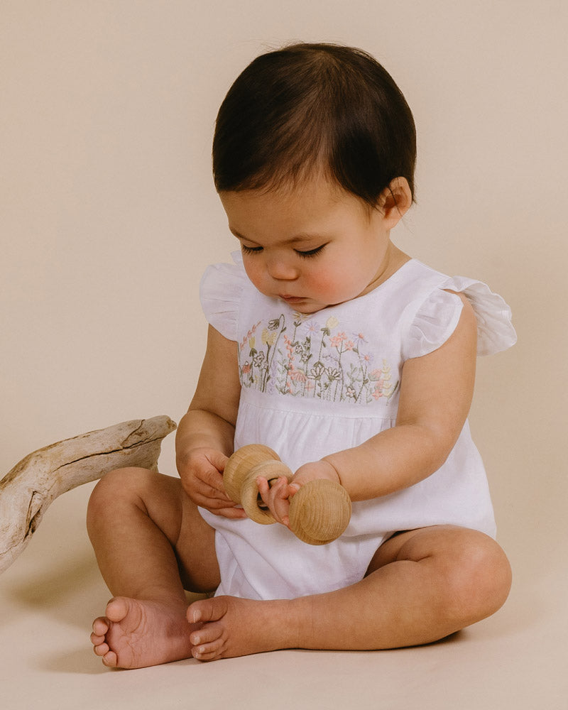 Minihaha Florence Hand Embroidered Romper White