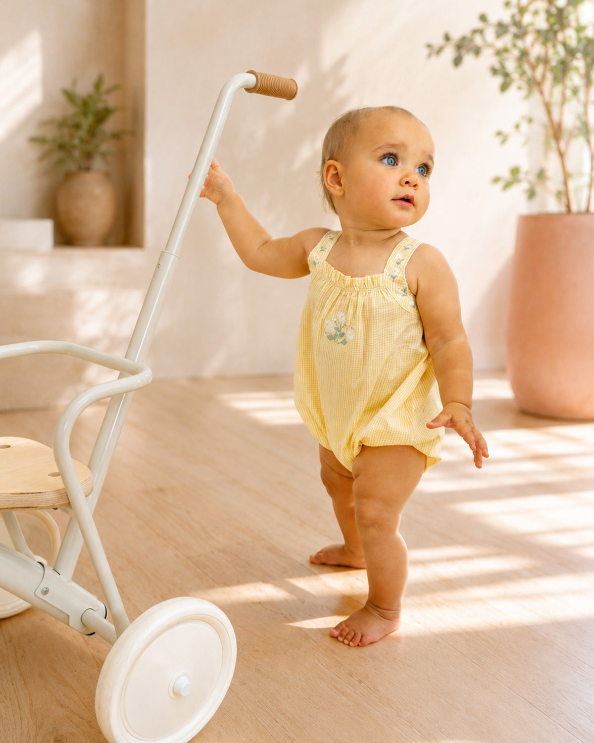 Minihaha Libby Check Romper with Embroidery Straps