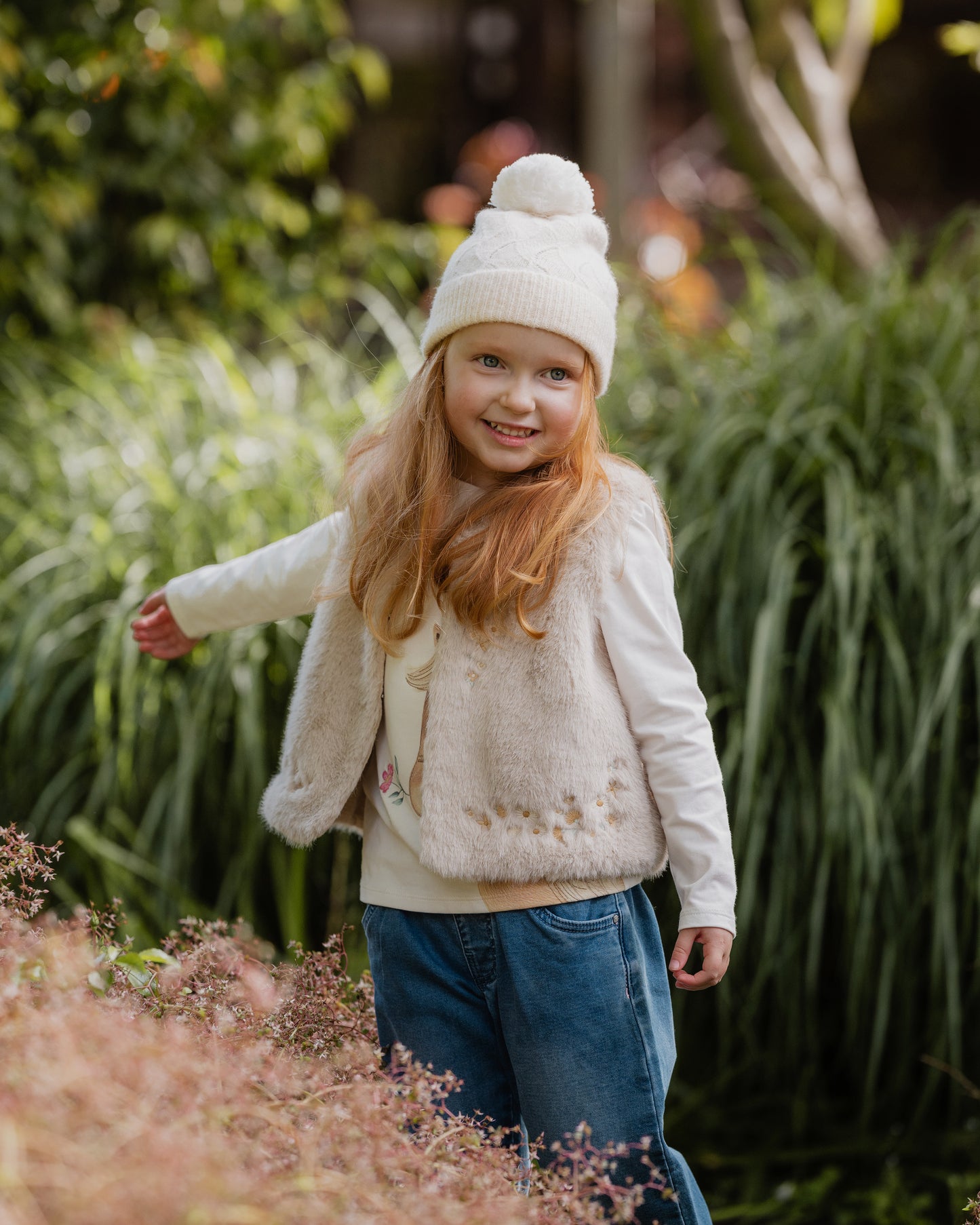 Minihaha Girls Winnie Embroidery Faux Fur Vest