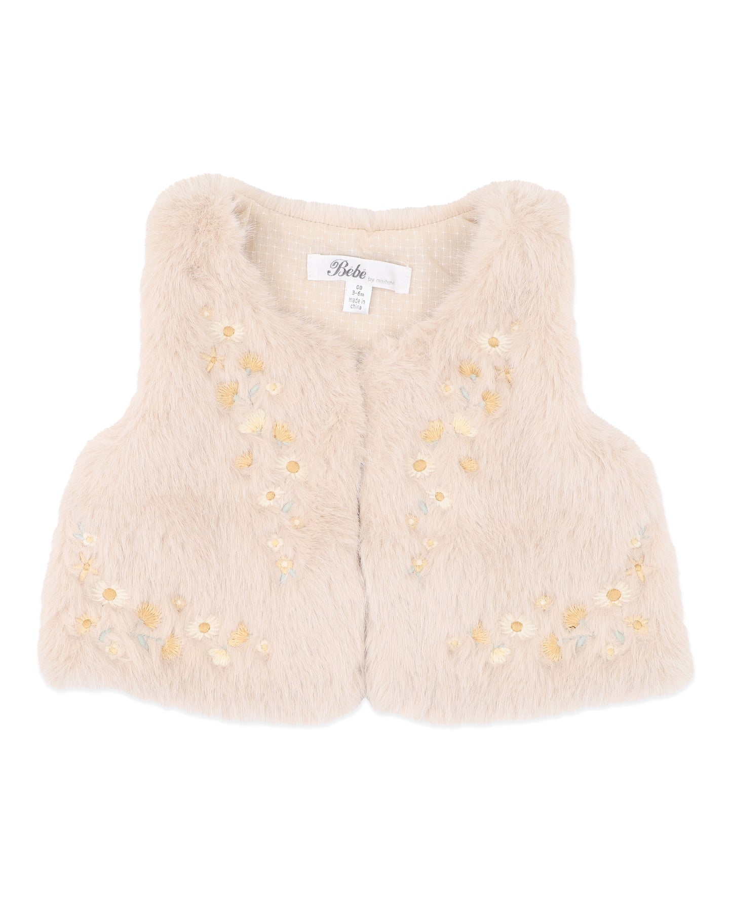 Minihaha Baby Winnie Embroidery Faux Fur Vest
