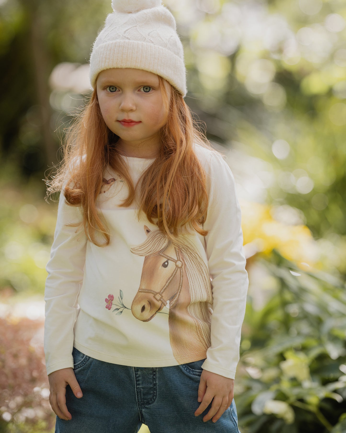 Minihaha Girls Winnie Horse Organic Long Sleeve Tee