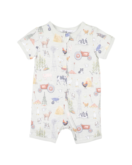 Minihaha Short Sleeve Zip Romper Chester Print