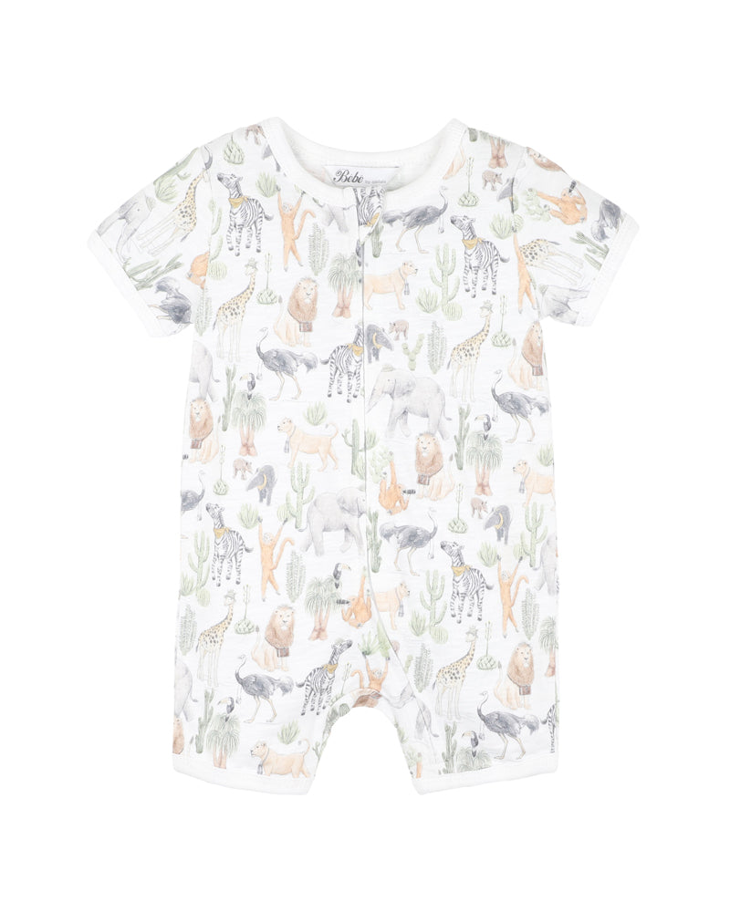 Minihaha Short Sleeve Zip Romper Ellis Print