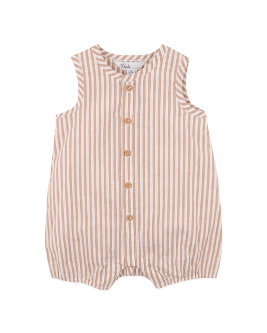 Minihaha Brady Stripe Woven Romper Caramel Stripe