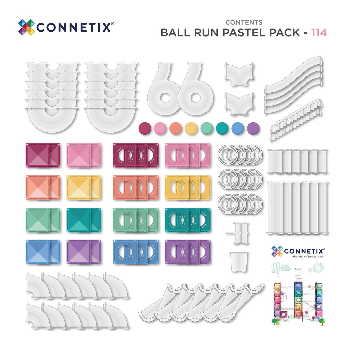 Connetix Ball Run Pastel Pack 114 pc