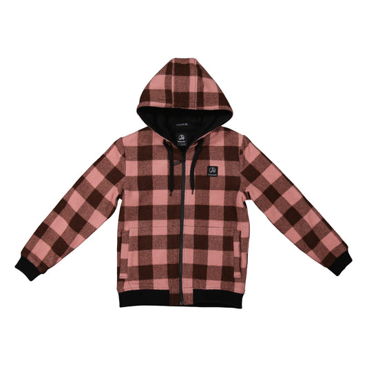 Swanndri Kid's Crooked River Wool Hoodie Rose/Coffee Check