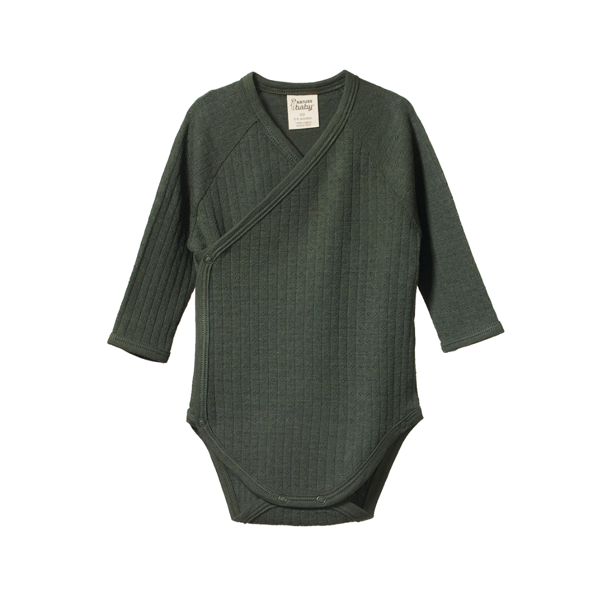 Nature Baby Merino Long Sleeve Kimono Bodysuit Pointelle Thyme