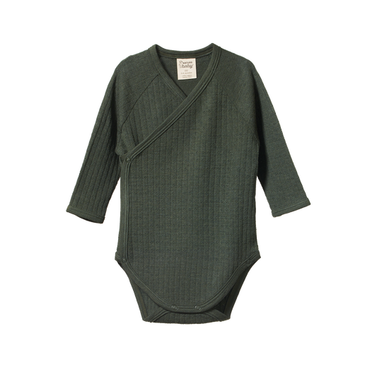 Nature Baby Merino Long Sleeve Kimono Bodysuit Pointelle Thyme