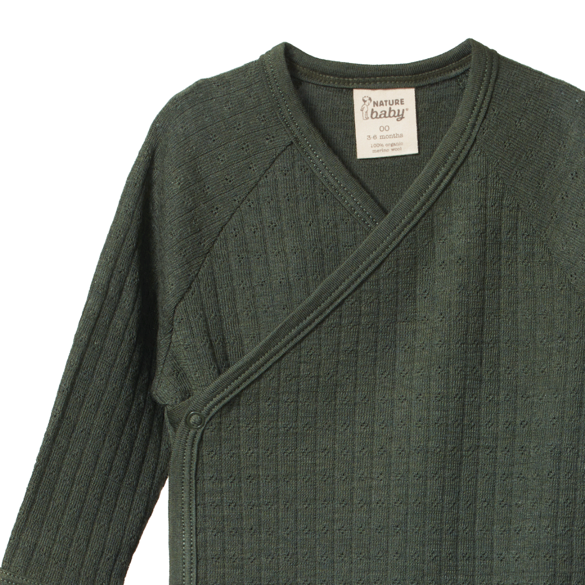 Nature Baby Merino Long Sleeve Kimono Bodysuit Pointelle Thyme