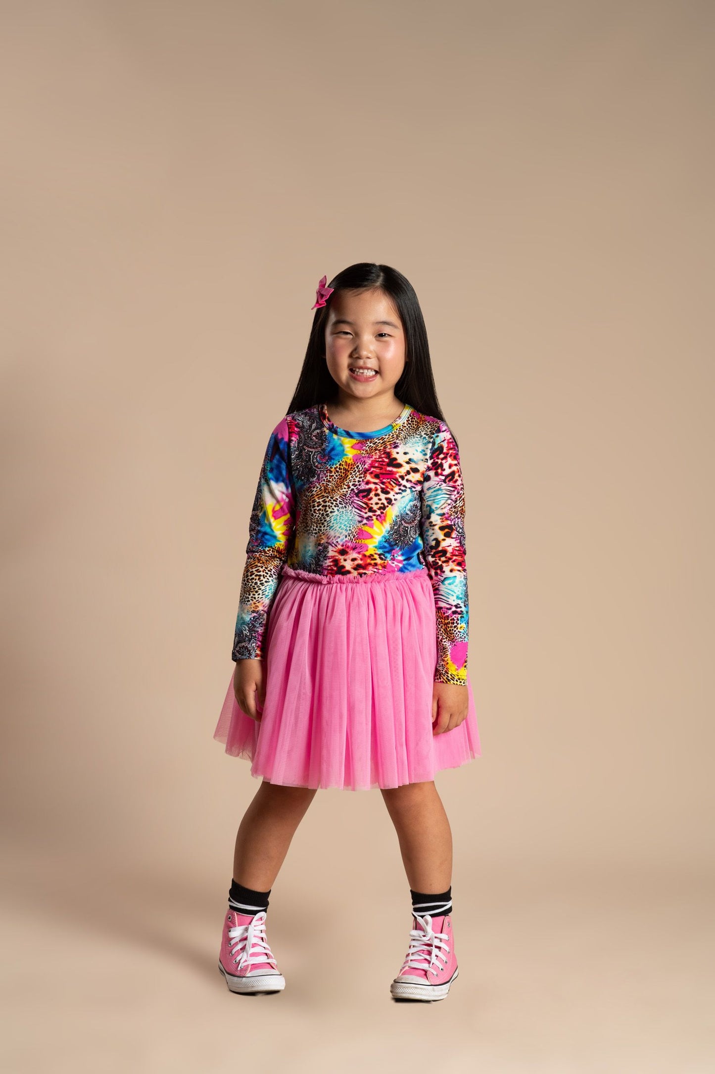 Rock Your Kid Abstract Leopard Long Sleeve Circus Dress