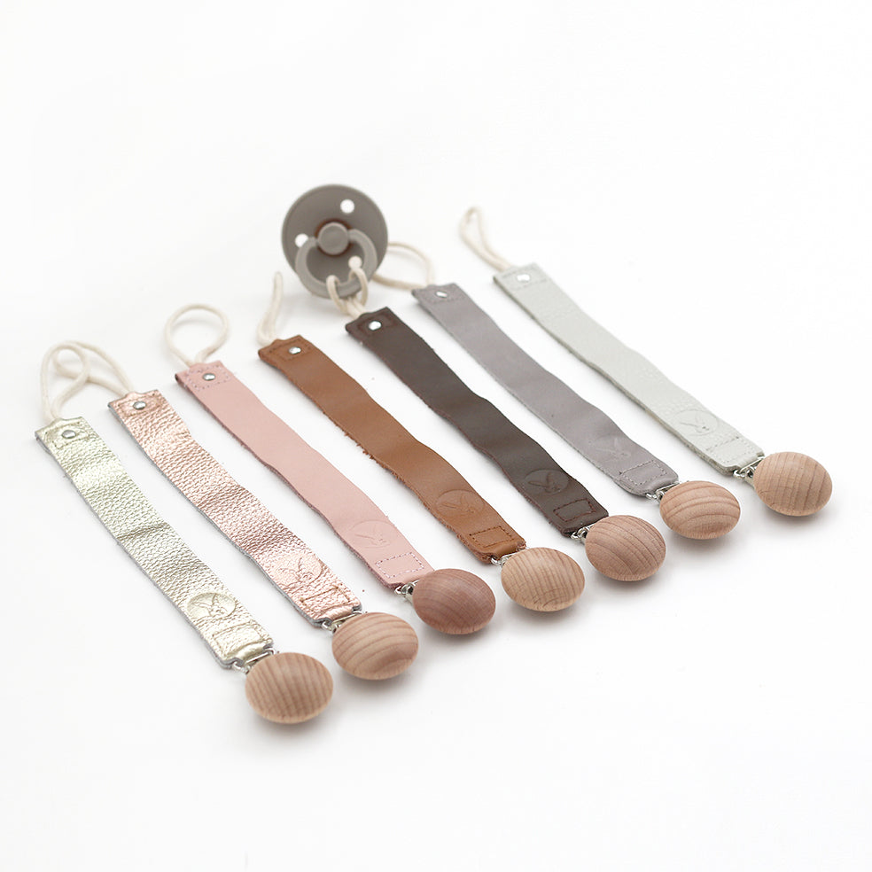 Burrow & Be Leather Pacifier Clip Rose Gold