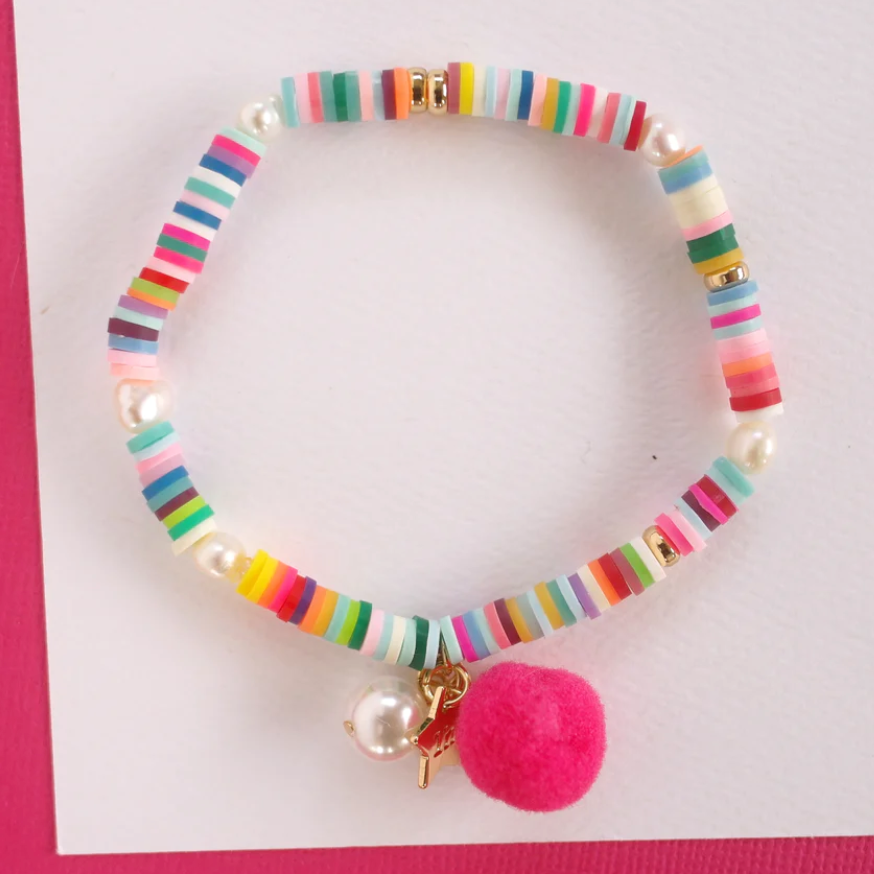 Lauren Hinkley Pom Pom and Pearl Elastic Bracelet - Rainbow