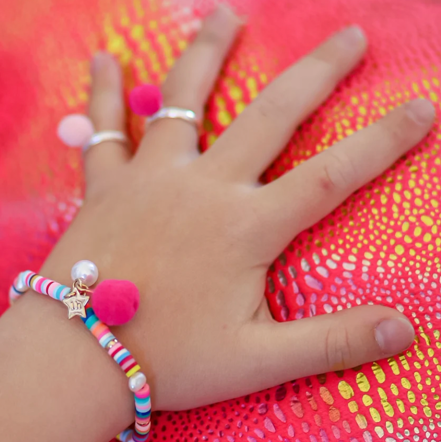 Lauren Hinkley Pom Pom and Pearl Elastic Bracelet - Rainbow