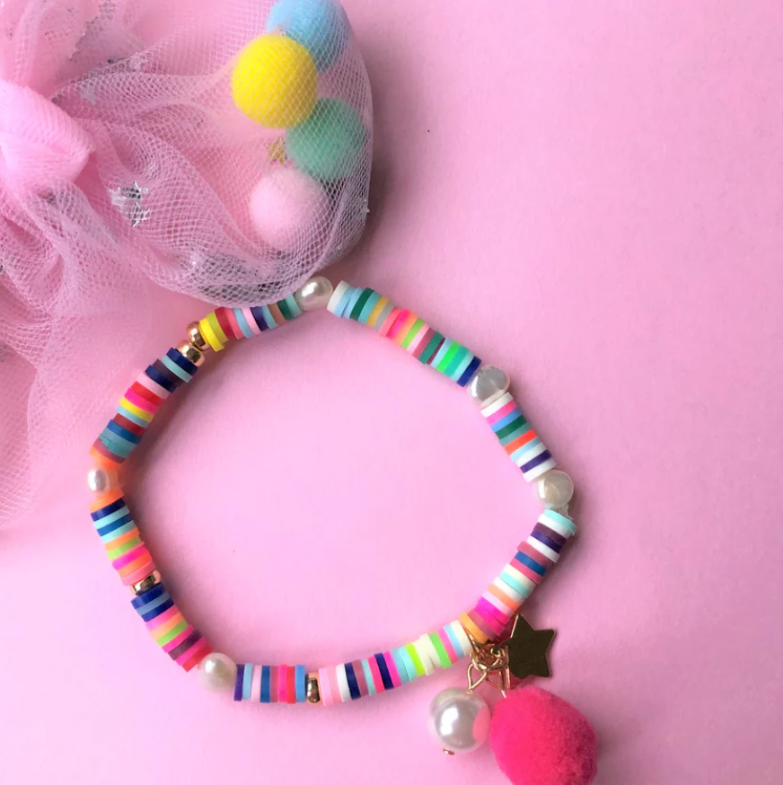 Lauren Hinkley Pom Pom and Pearl Elastic Bracelet - Rainbow