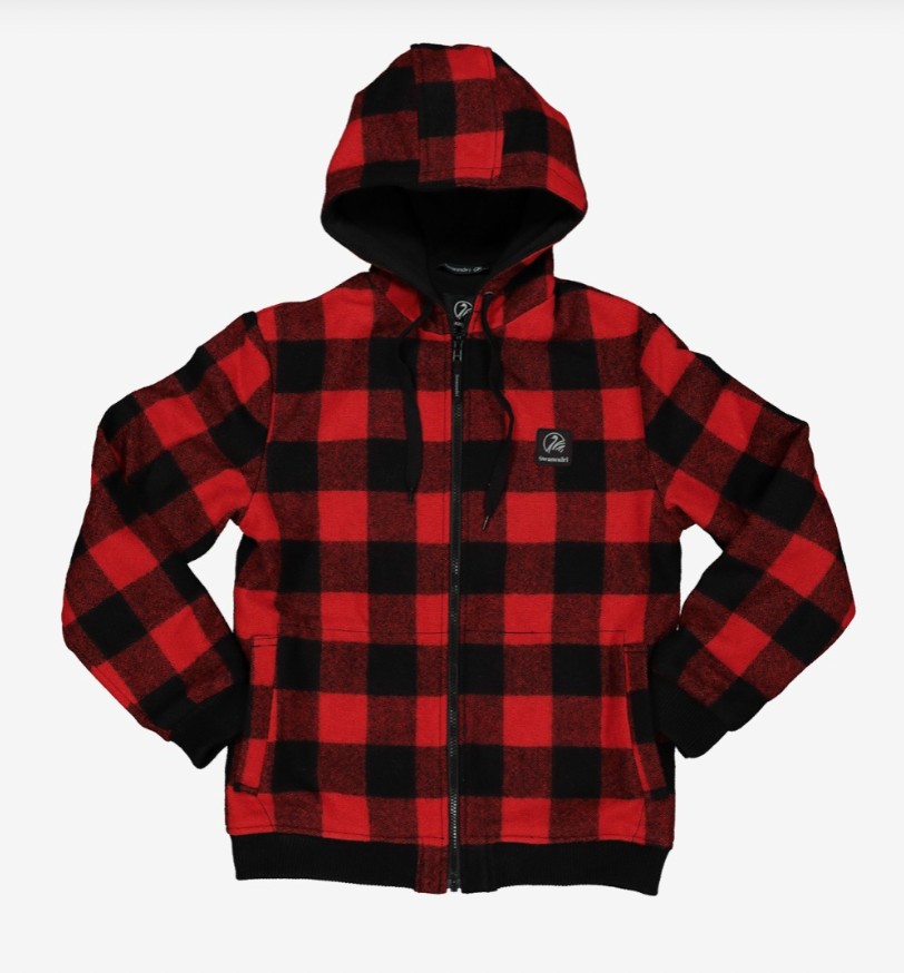 Swanndri Kid's Crooked River Wool Hoodie Red/Black Check