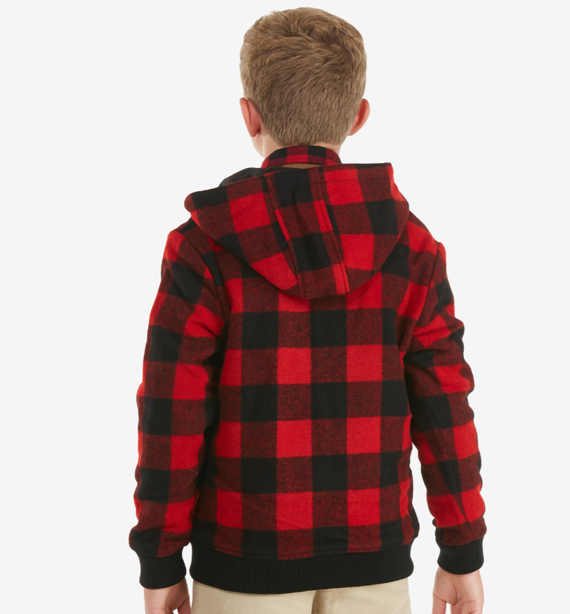 Swanndri Kid's Crooked River Wool Hoodie Red/Black Check