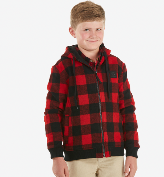 Swanndri Kid's Crooked River Wool Hoodie Red/Black Check