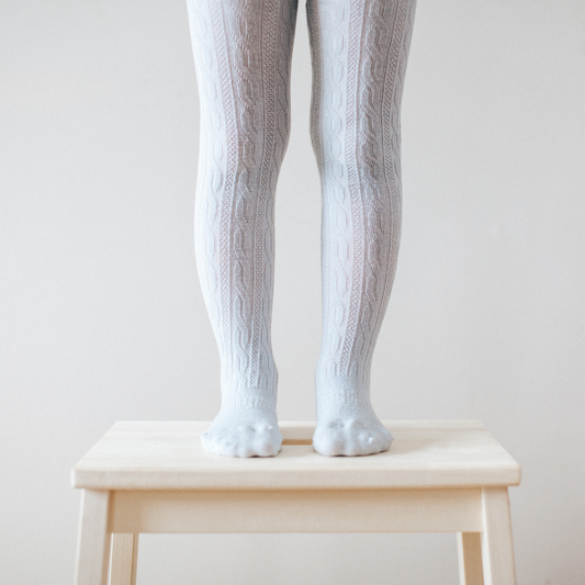 Lamington Baby Merino Cable Knit Tights Snow Grey