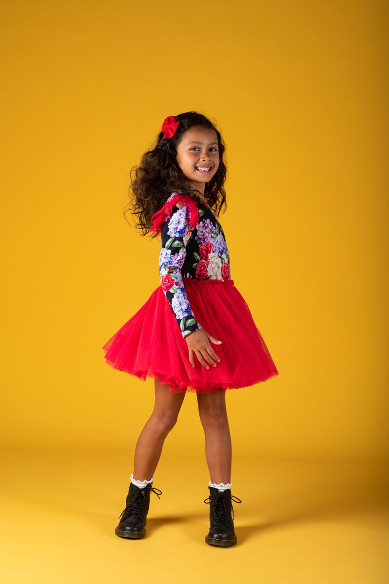 Rock Your Kid Midnight Florals Long Sleeve Circus Dress