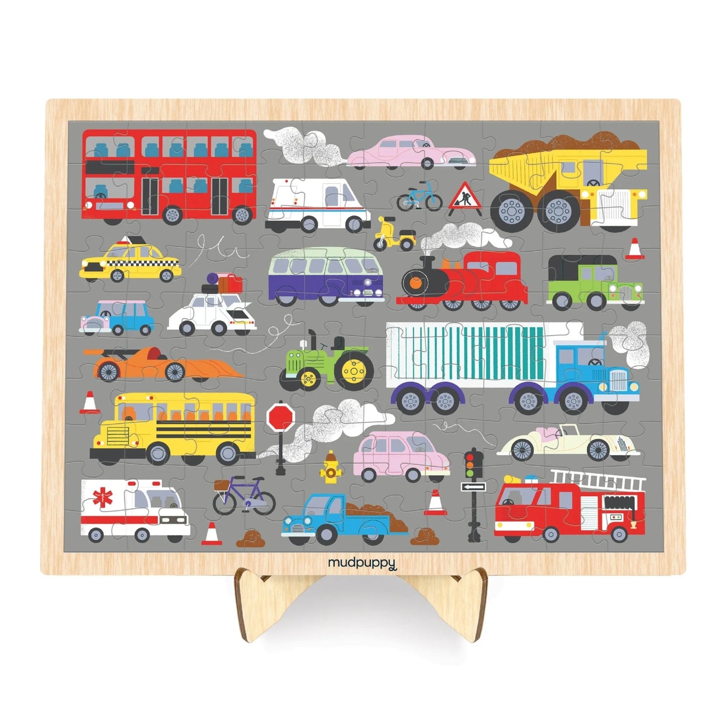 Vehicles on the Move 100 Piece Wood Puzzle & Display