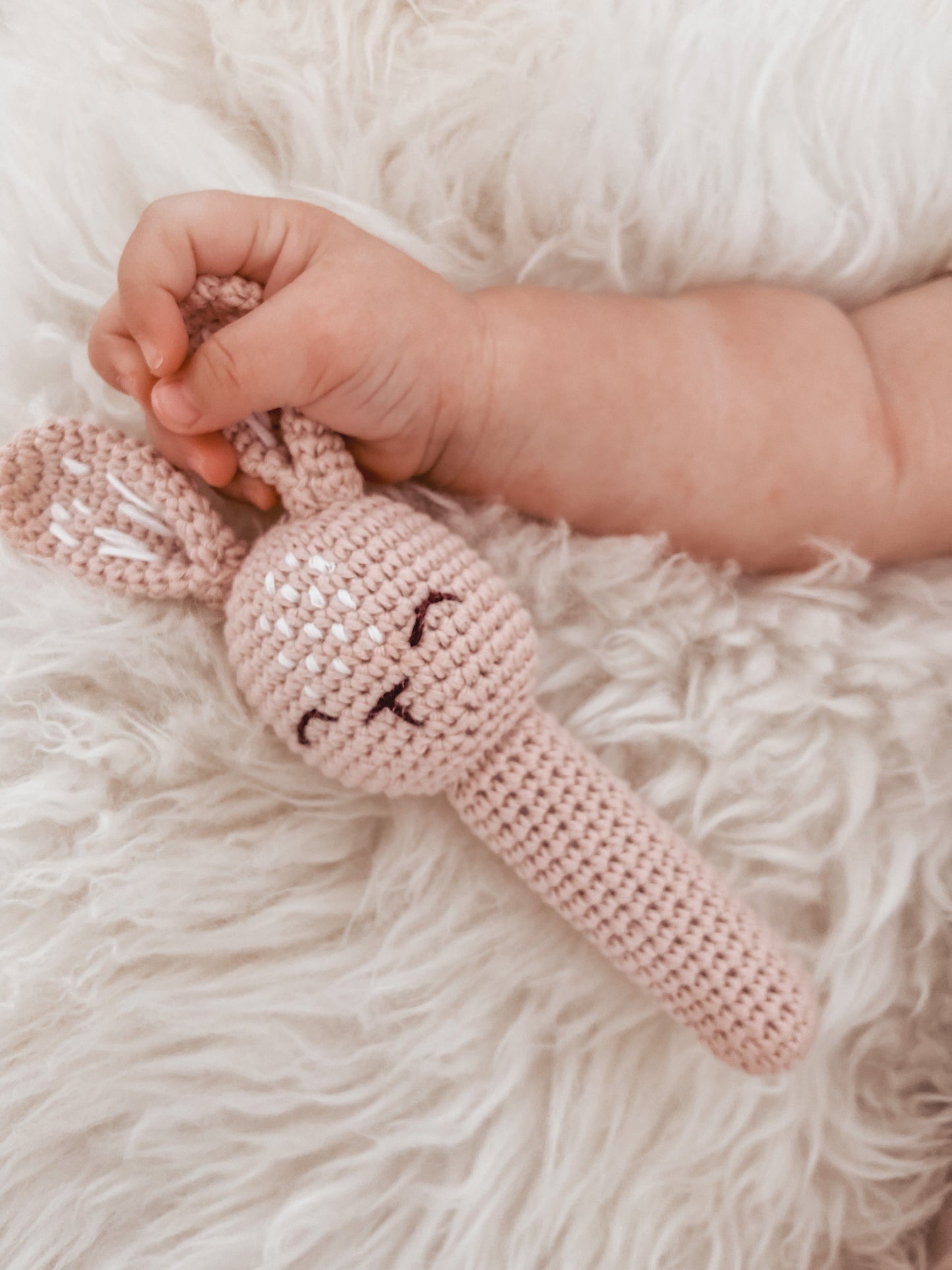 Over the Dandelions Crochet Bunny Rattle Blush