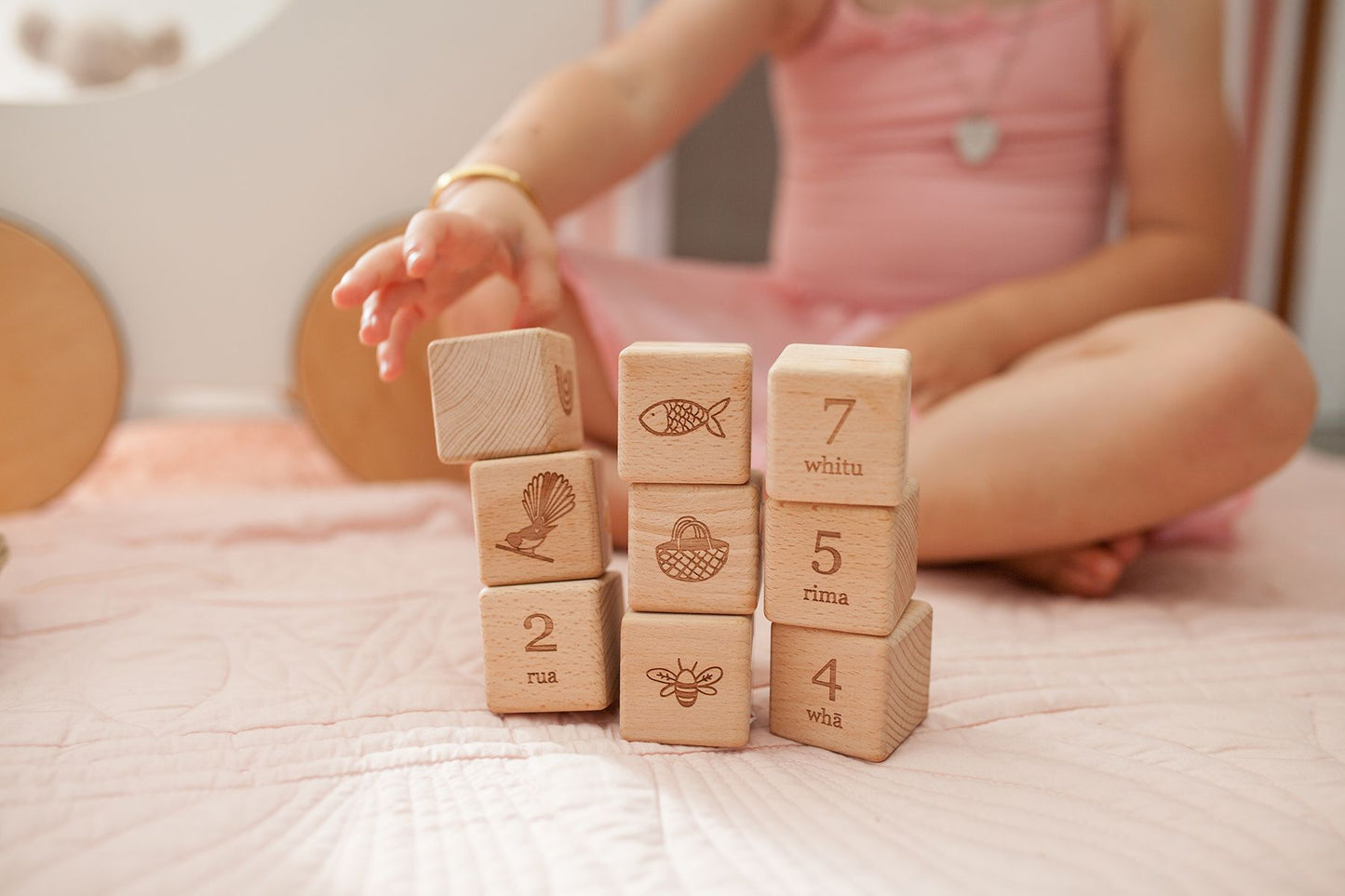 Over the Dandelions Tahi Rua Toru Wooden Block Set